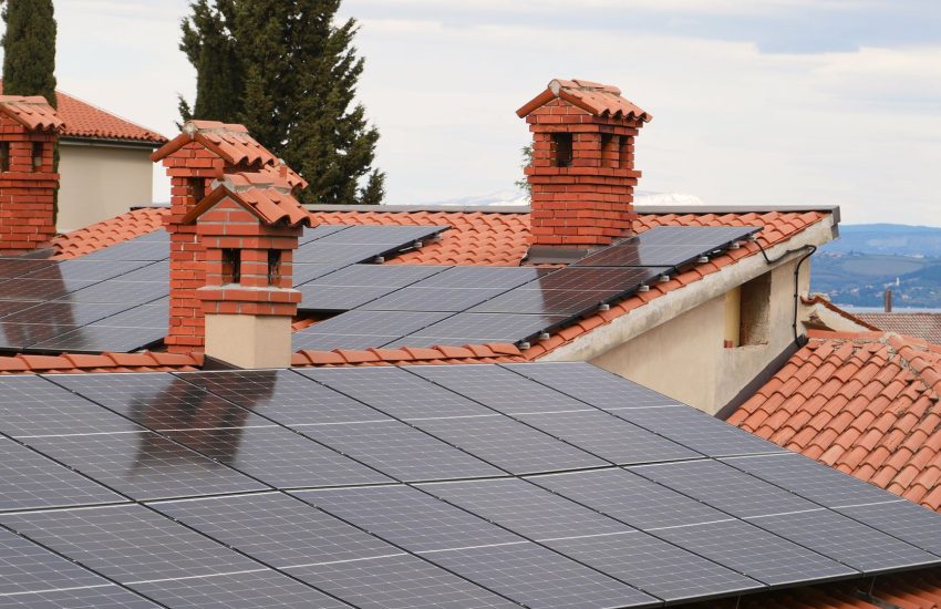 Solar panel array installed on residential home roof
